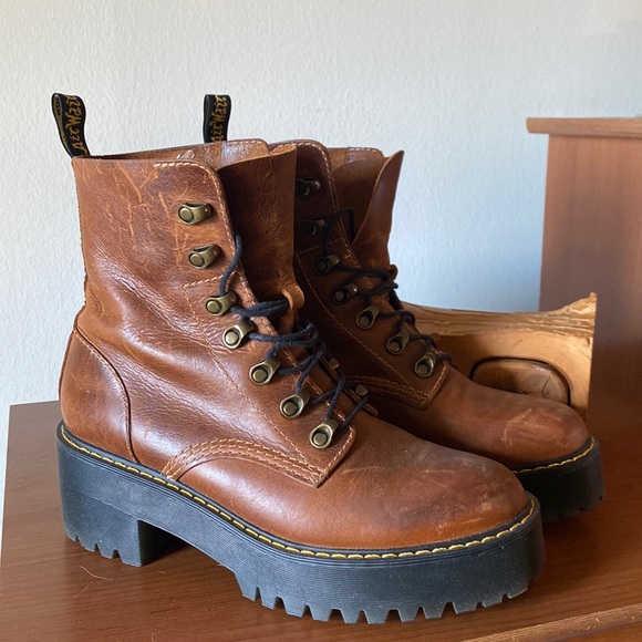 Dr. Martens Shoes - Dr Marten’s Leona Butterscotch Platform Lace Up Boot.